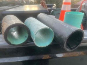 Trenchless pipe samples are pictured to show potential customer's what new technology's are available.